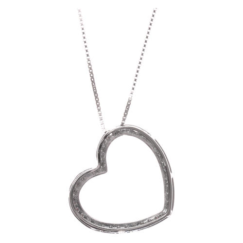 Heart-shaped AMEN necklace in rhodium-plated 925 silver with white rhinestones 2