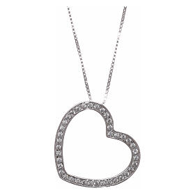 AMEN Necklace 925 sterling silver finished in rhodium heart shaped pendant with white zircons