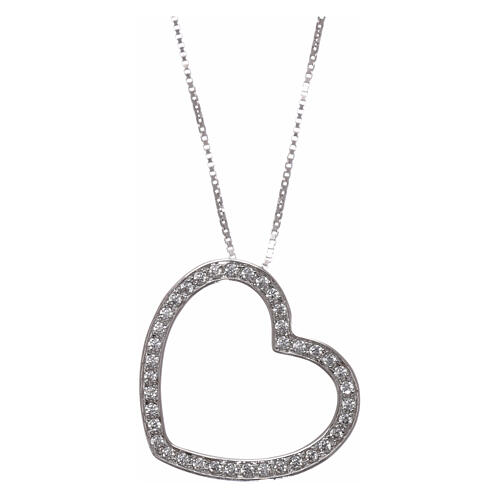 AMEN Necklace 925 sterling silver finished in rhodium heart shaped pendant with white zircons 1