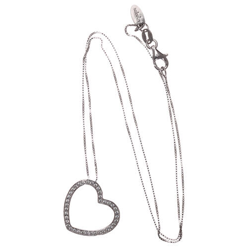 AMEN Necklace 925 sterling silver finished in rhodium heart shaped pendant with white zircons 3