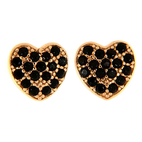 AMEN heart shaped stud earrings 925 sterling silver rosé finish with black zircons 1