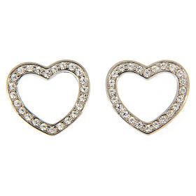 Heart-shaped AMEN earrings in rhodium-plated 925 silver with hollow heart and white rhinestones