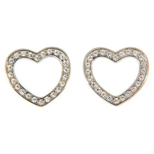AMEN heart shaped stud earrings 925 sterling silver finished in rhodium with white zircons 1