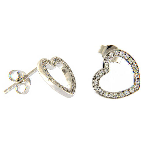 AMEN heart shaped stud earrings 925 sterling silver finished in rhodium with white zircons 2