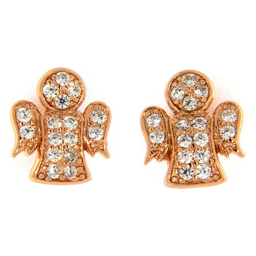 Angel-shaped AMEN earrings in pink 925 silver with hollow heart and white rhinestones 1