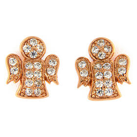 AMEN angel shaped stud earrings 925 sterling silver rosé finish with white zircons