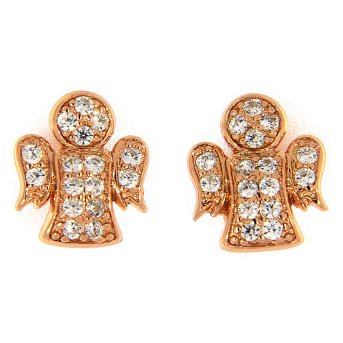 AMEN angel shaped stud earrings 925 sterling silver rosé finish with white zircons 1