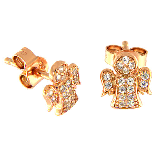 AMEN angel shaped stud earrings 925 sterling silver rosé finish with white zircons 2