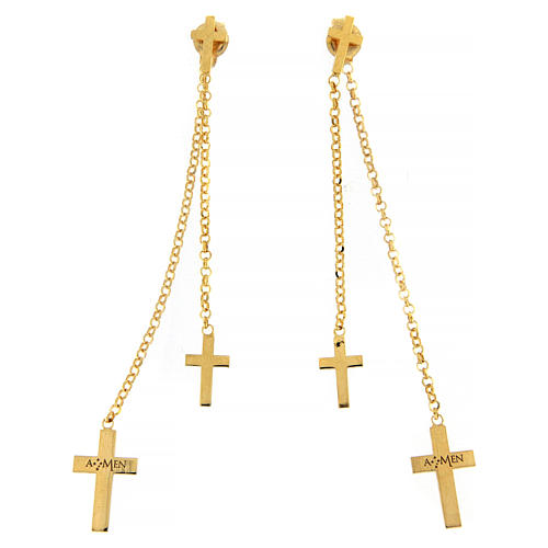 Cross-shaped AMEN earrings in pink 925 silver with gold finishing 1