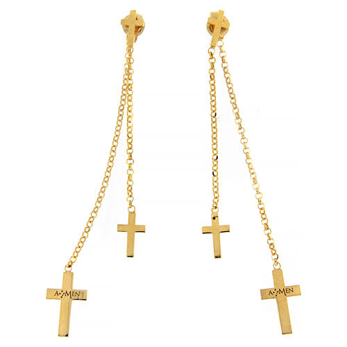 AMEN dangle earrings 925 sterling silver gold-plated with crosses 1