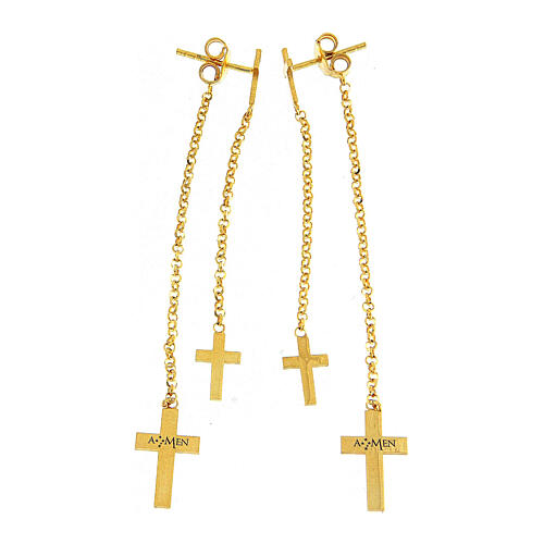 AMEN dangle earrings 925 sterling silver gold-plated with crosses 2