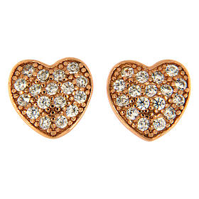 Heart-shaped AMEN earrings in pink 925 silver with white rhinestones