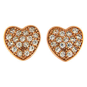 AMEN heart shaped stud earrings 925 sterling silver rosé finish with white zircons
