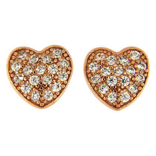 AMEN heart shaped stud earrings 925 sterling silver rosé finish with white zircons 1