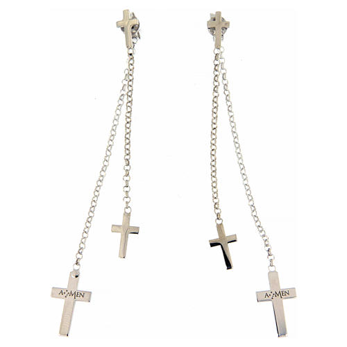 Cross-shaped AMEN earrings in rhodium-plated 925 silver 2