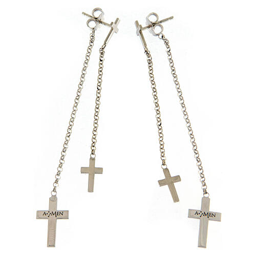 AMEN dangle earrings 925 sterling finished in rhodium with crosses 1