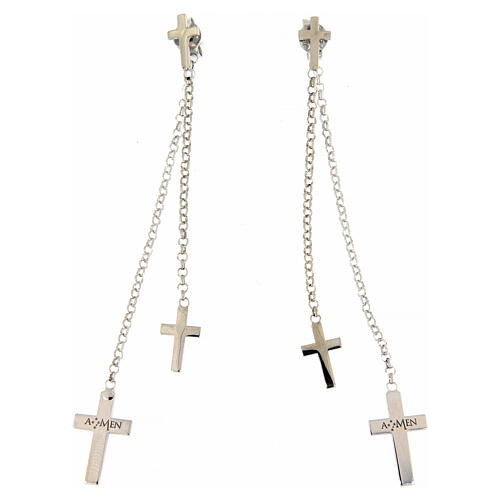 AMEN dangle earrings 925 sterling finished in rhodium with crosses 2