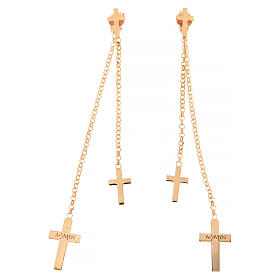 Boucles d'oreilles AMEN pendantes croix argent 925 rosé