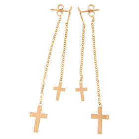 Boucles d'oreilles AMEN pendantes croix argent 925 rosé