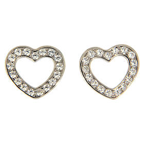 Heart-shaped AMEN earrings in pink 925 silver with white rhinestones