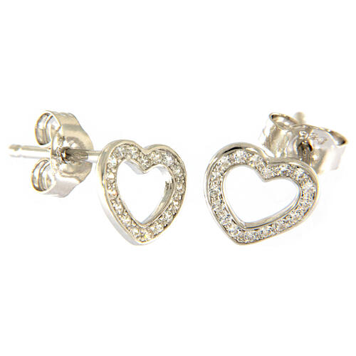 AMEN stud earrings 925 sterling silver finished in rhodium heartwith white zircons on the edge 2