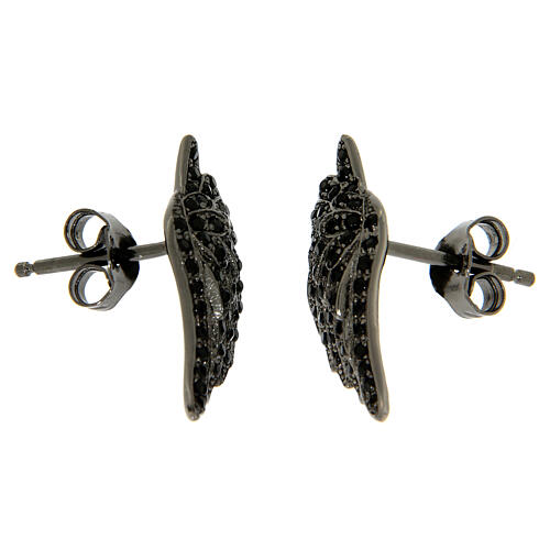 Boucles d'oreilles AMEN type clous argent 925 rhodié noir ailes d'ange zircons noirs 2