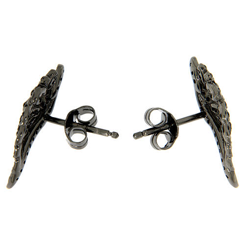 Boucles d'oreilles AMEN type clous argent 925 rhodié noir ailes d'ange zircons noirs 3