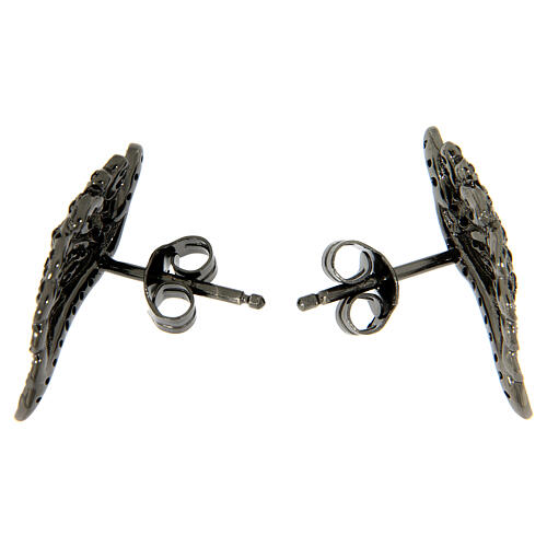 AMEN stud earrings black rhodium-plated 925 silver angel's wings black zircons 3
