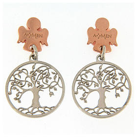 AMEN earrings in pink and rhodium-plated 925 silver with white rhinestones
