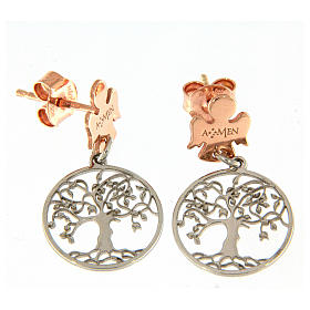 AMEN earrings in pink and rhodium-plated 925 silver with white rhinestones