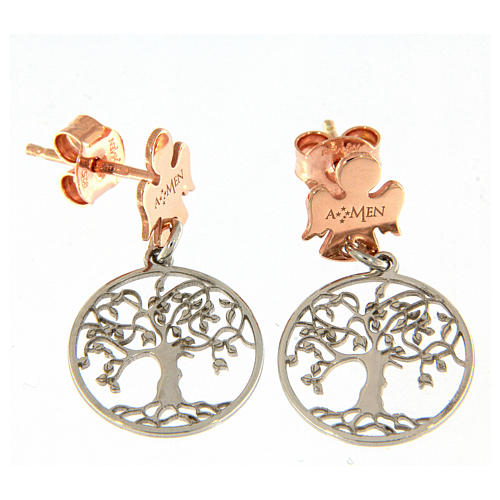 AMEN earrings in pink and rhodium-plated 925 silver with white rhinestones 2