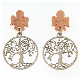 AMEN Drop earrings 925 sterling silver rhodium/rosé angel and tree of life