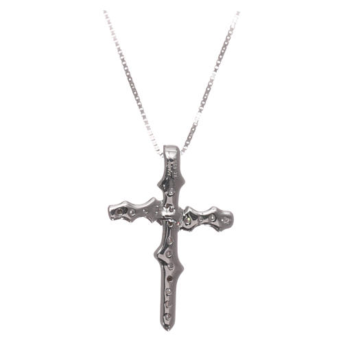Cross-shaped AMEN necklace in rhodium-plated 925 silver with tree of life and white rhinestones 2