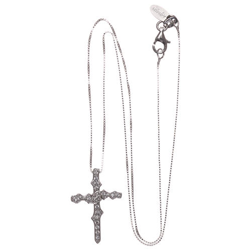 Cross-shaped AMEN necklace in rhodium-plated 925 silver with tree of life and white rhinestones 3