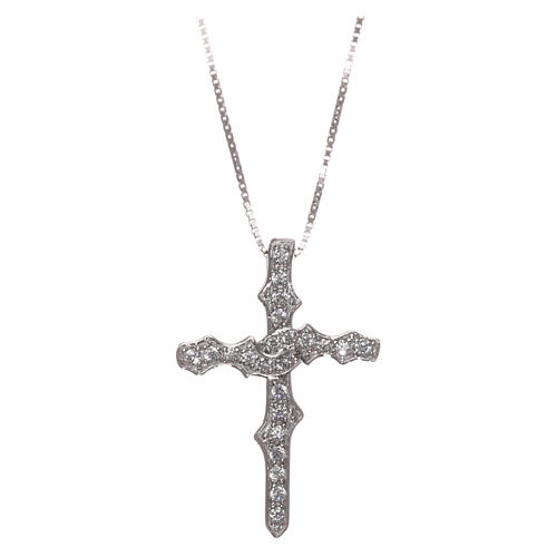 AMEN Necklace 925 sterling silver irregular cross pendant with white zircons  1