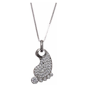 Foot-shaped AMEN necklace in rhodium-plated 925 silver with white rhinestones
