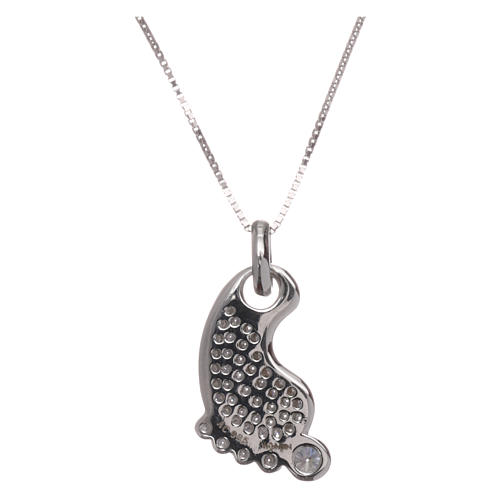 Foot-shaped AMEN necklace in rhodium-plated 925 silver with white rhinestones 2