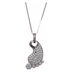 AMEN Necklace 925 sterling silver finished in rhodium baby foot pendant with white zircons