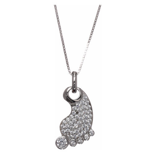 AMEN Necklace 925 sterling silver finished in rhodium baby foot pendant with white zircons 1