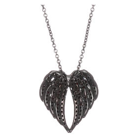 Wing-shaped AMEN necklace in black rhodium-plated 925 silver with black rhinestones