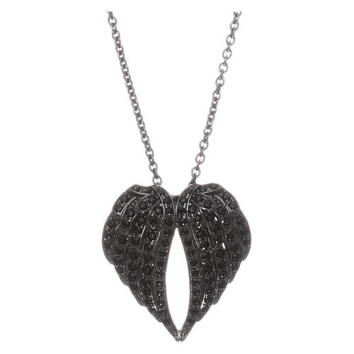 Wing-shaped AMEN necklace in black rhodium-plated 925 silver with black rhinestones 1