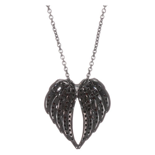 Wing-shaped AMEN necklace in black rhodium-plated 925 silver with black rhinestones 2