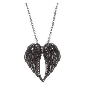 AMEN Necklace 925 sterling silver finished in black rhodium angel wings black zircons