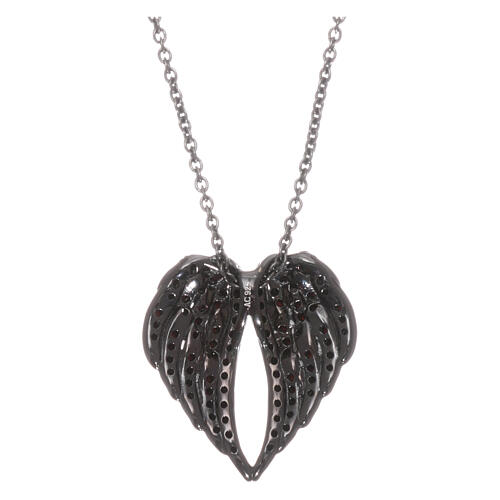 AMEN Necklace 925 sterling silver finished in black rhodium angel wings black zircons 2