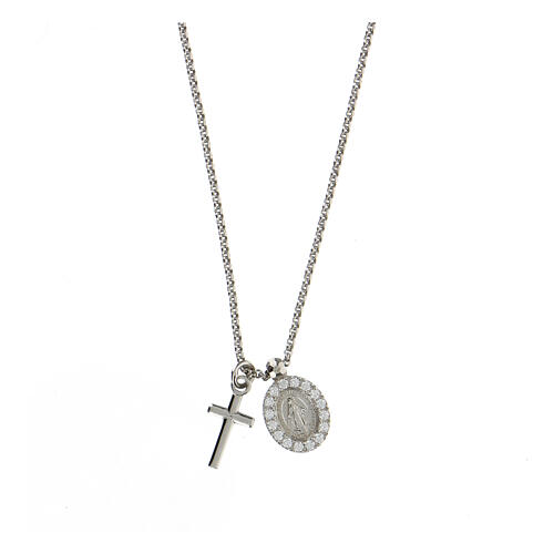 AMEN necklace in rhodium-plated 925 silver with cross and medal 1