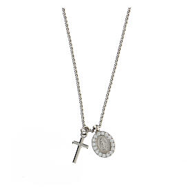 Collana AMEN arg 925 rodiato zirconi bianchi croce madonna miracolosa