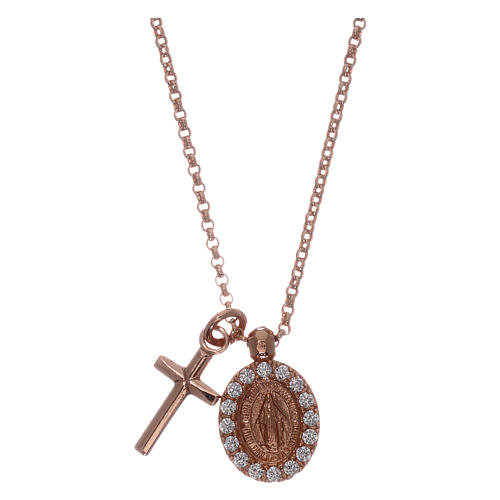 AMEN necklace in pink 925 silver with cross and medal 1