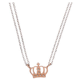AMEN necklace, pink/rhodium-plated 925 silver, crown with white zircons