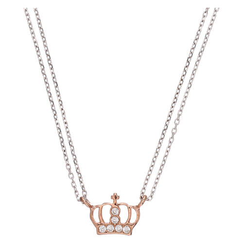 AMEN necklace, pink/rhodium-plated 925 silver, crown with white zircons 1
