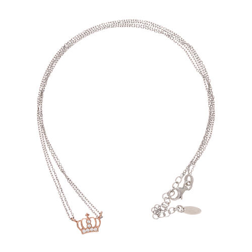 AMEN necklace, pink/rhodium-plated 925 silver, crown with white zircons 3